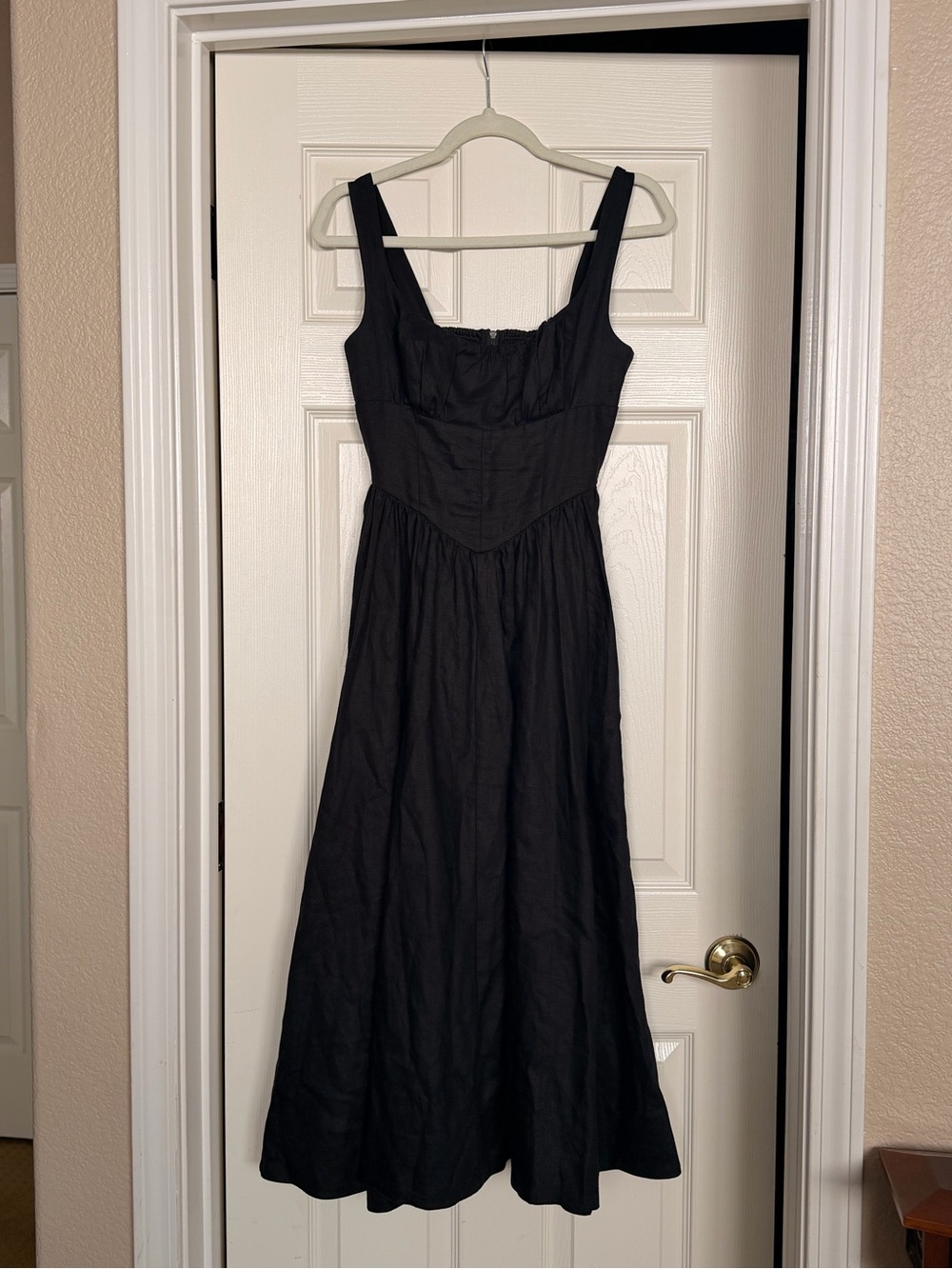Reformation Balia Black Linen Midi Dress